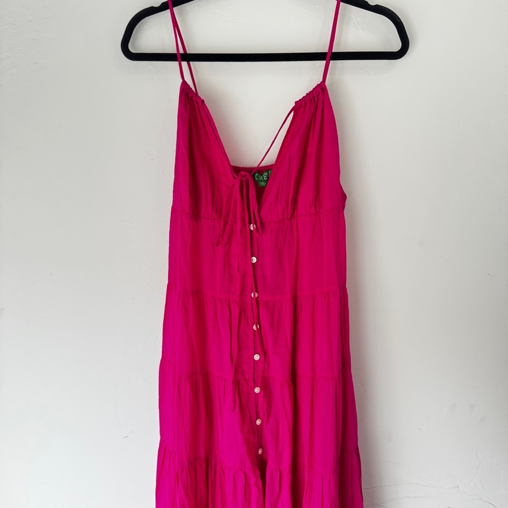 New J. Crew Tiered Cotton Voile Midi Dress in fuchsia - Picture 2 of 4